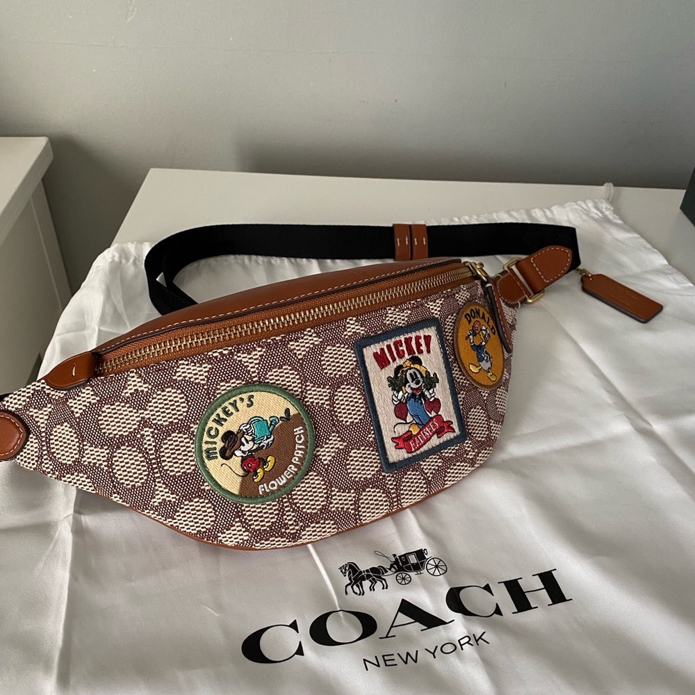 Disney X Coach Charter Belt Bag 7 In Signature Textile Jacquard With Patches - Picture 7 of 15